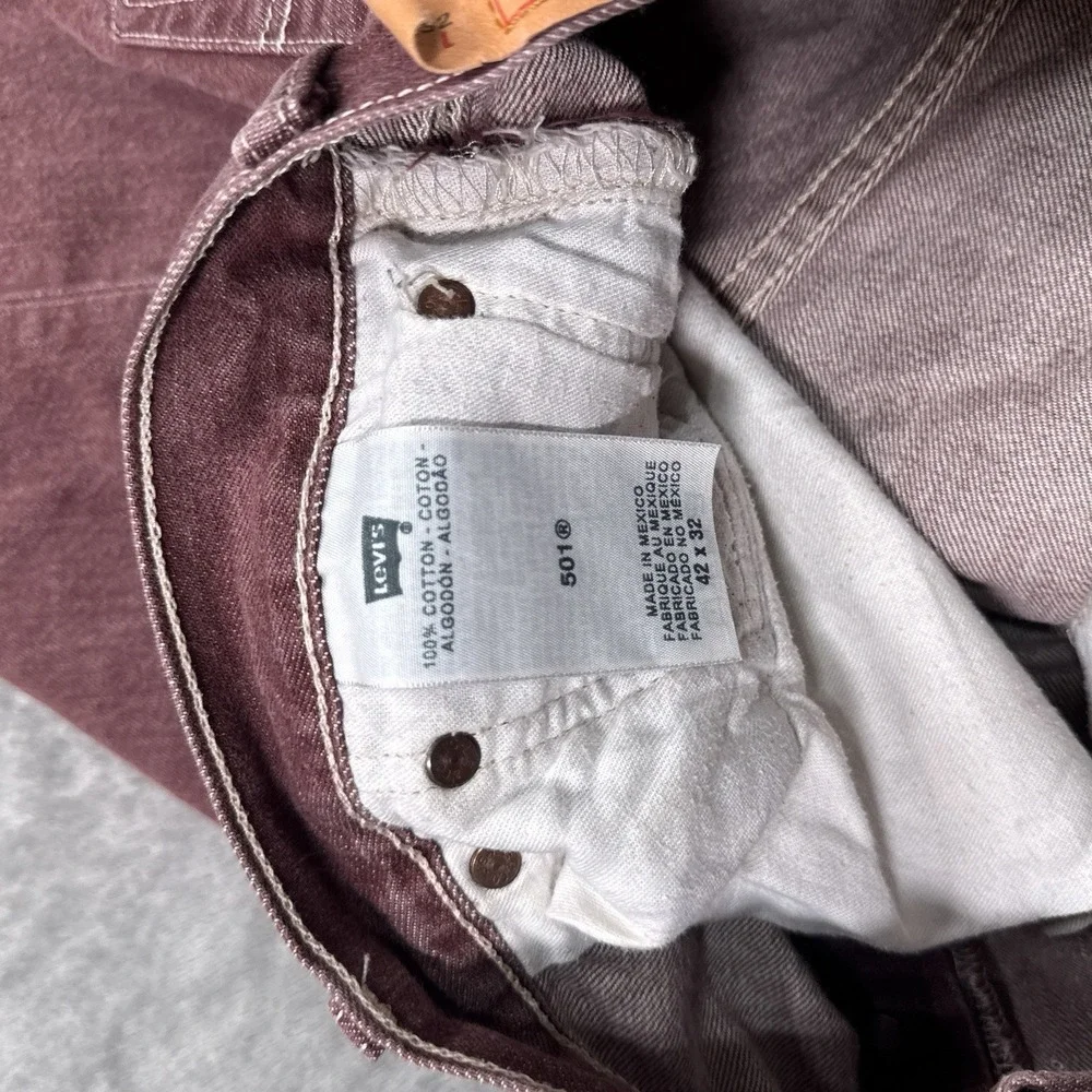 Vintage Levis 501 XX Jeans Mens 42x32 (Fits 40x29) )Burgundy Button Fly Straight - Picture 6 of 11